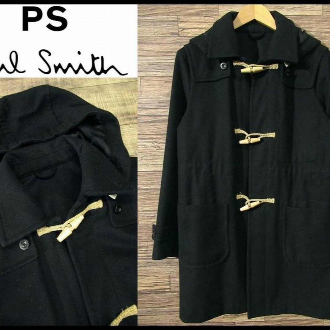 Paul Smith(ポールスミス)のポールスミス ラムウール カシミヤ 混紡 木製 トグル ダッフル コート 黒 S メンズのジャケット/アウター(ダッフルコート)の商品写真