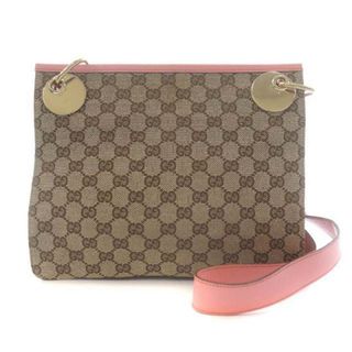 グッチ(Gucci)のグッチ GGキャンバス ショルダーバッグ レザー ベージュ ピンク 120841(ショルダーバッグ)