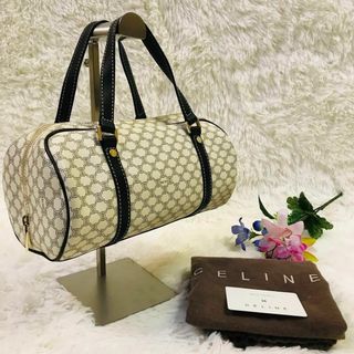 セリーヌ(celine)の【極美品】セリーヌ ハンドバッグ 白マカダム トリオンフ PVC 筒形(ハンドバッグ)