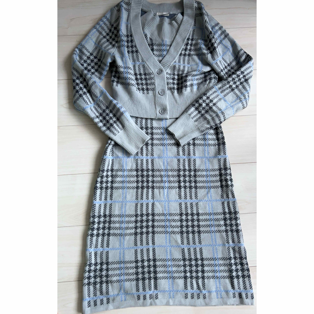 春　GU セット　チェック　スカイブルー　カーディガンセット キッズ/ベビー/マタニティのキッズ服女の子用(90cm~)(カーディガン)の商品写真