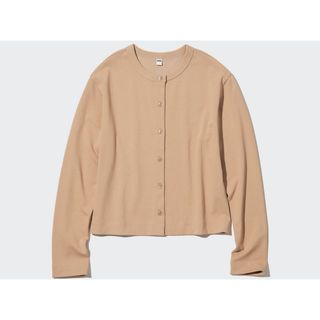 ユニクロ(UNIQLO)の【m♡2024再開様専用】UVカットジャージークルーネックカーディガンベージュ(カーディガン)