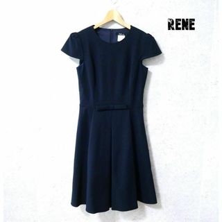 ルネ(René)の美品 Rene リボン ストレッチ キャップスリーブ 膝丈 フレアワンピース(ひざ丈ワンピース)