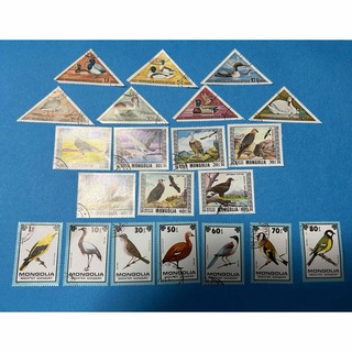 外国切手　使用済み　モンゴル　鳥　三角切手　21枚(使用済み切手/官製はがき)