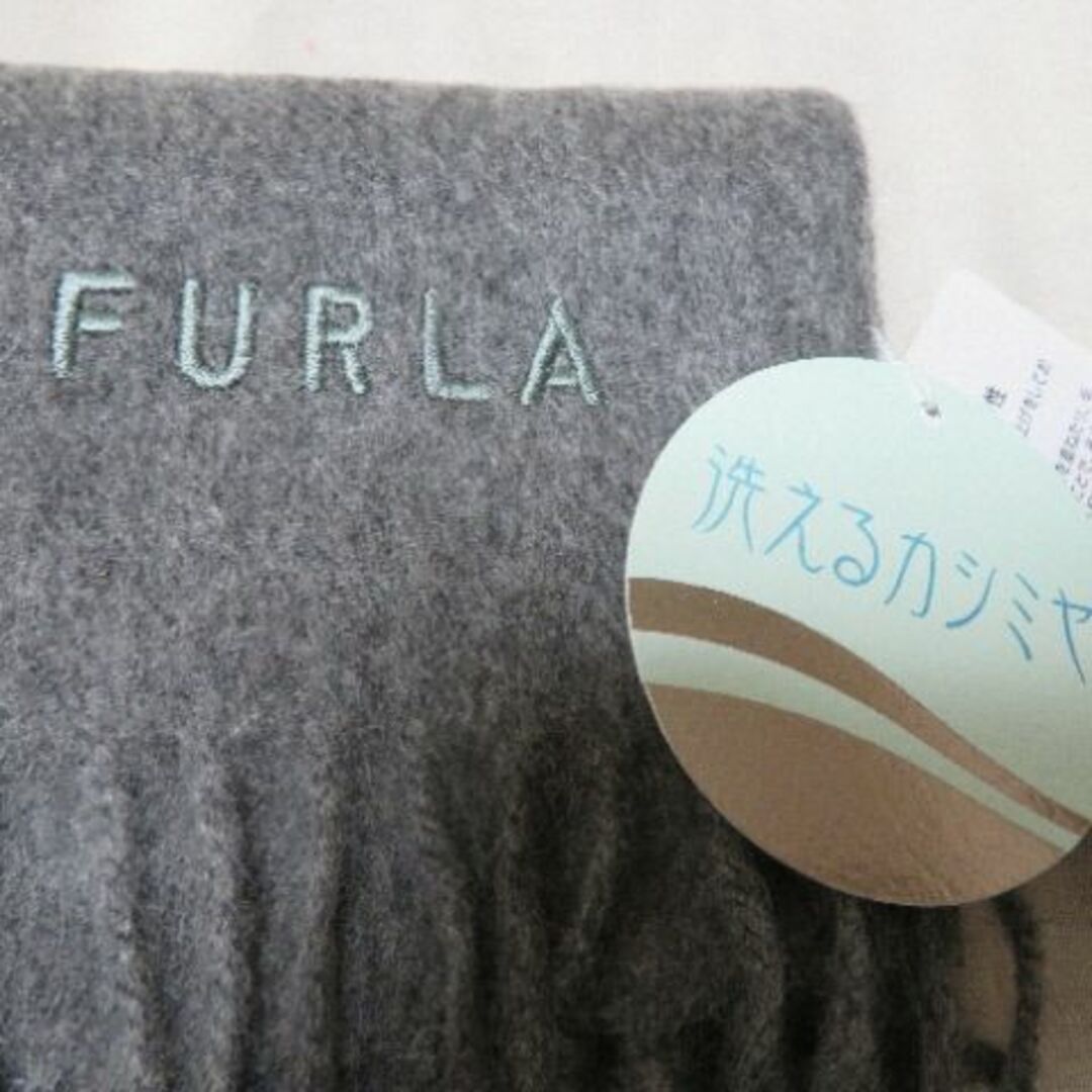 ファッション小物新1.5万円 FURLA フルラ カシミヤ100％グレー無地マフラー 手洗い可