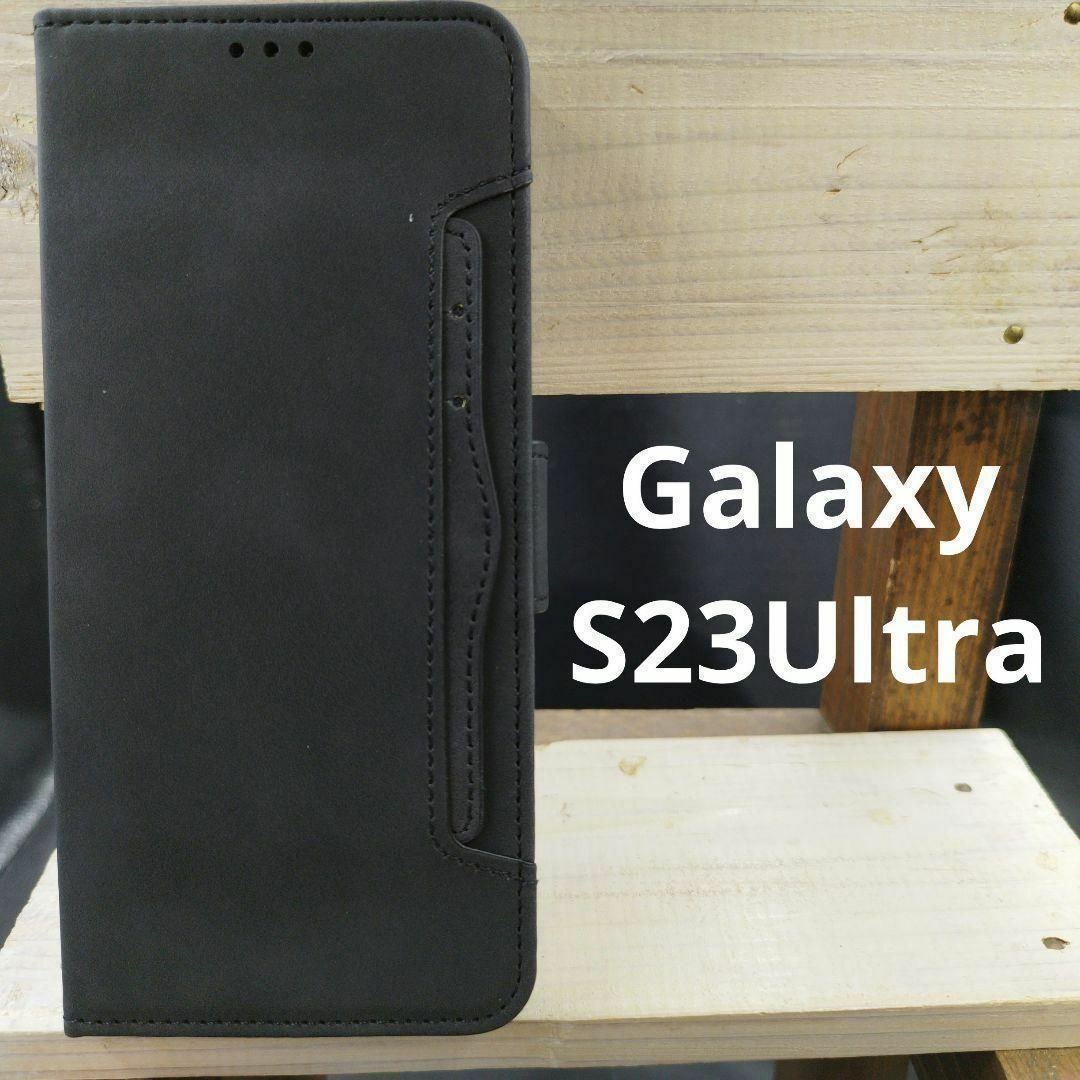 GalaxyS23Ultra手帳型高級レザーカードケース装着型ブラック