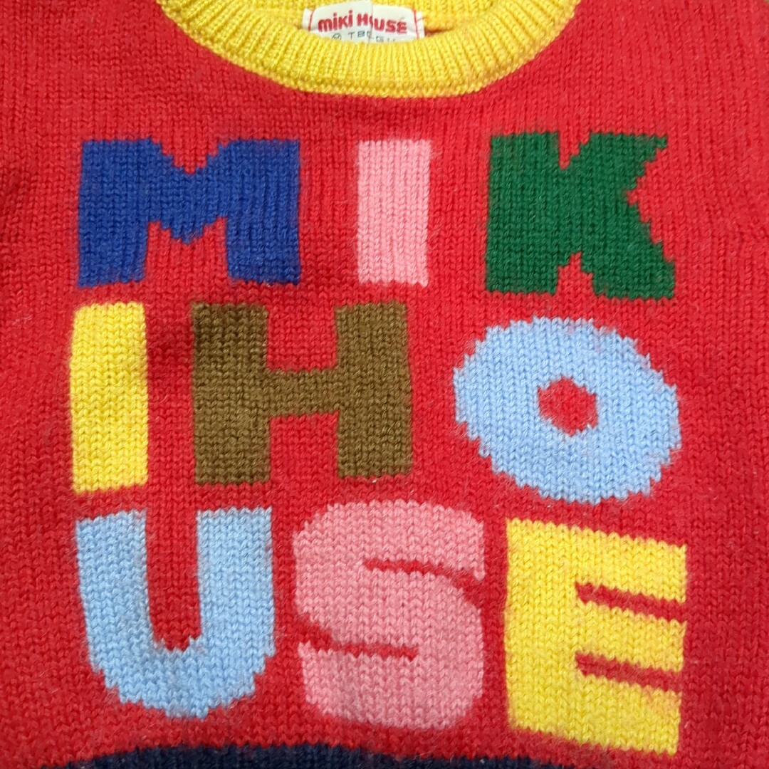 mikihouse(ミキハウス)の値下げ☆ミキハウス　レトロ　ロゴ　セーター　ニット　80cm キッズ/ベビー/マタニティのベビー服(~85cm)(ニット/セーター)の商品写真