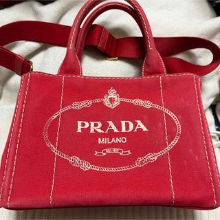 プラダ(PRADA)のプラダカナパ赤ギンガムチェック(トートバッグ)