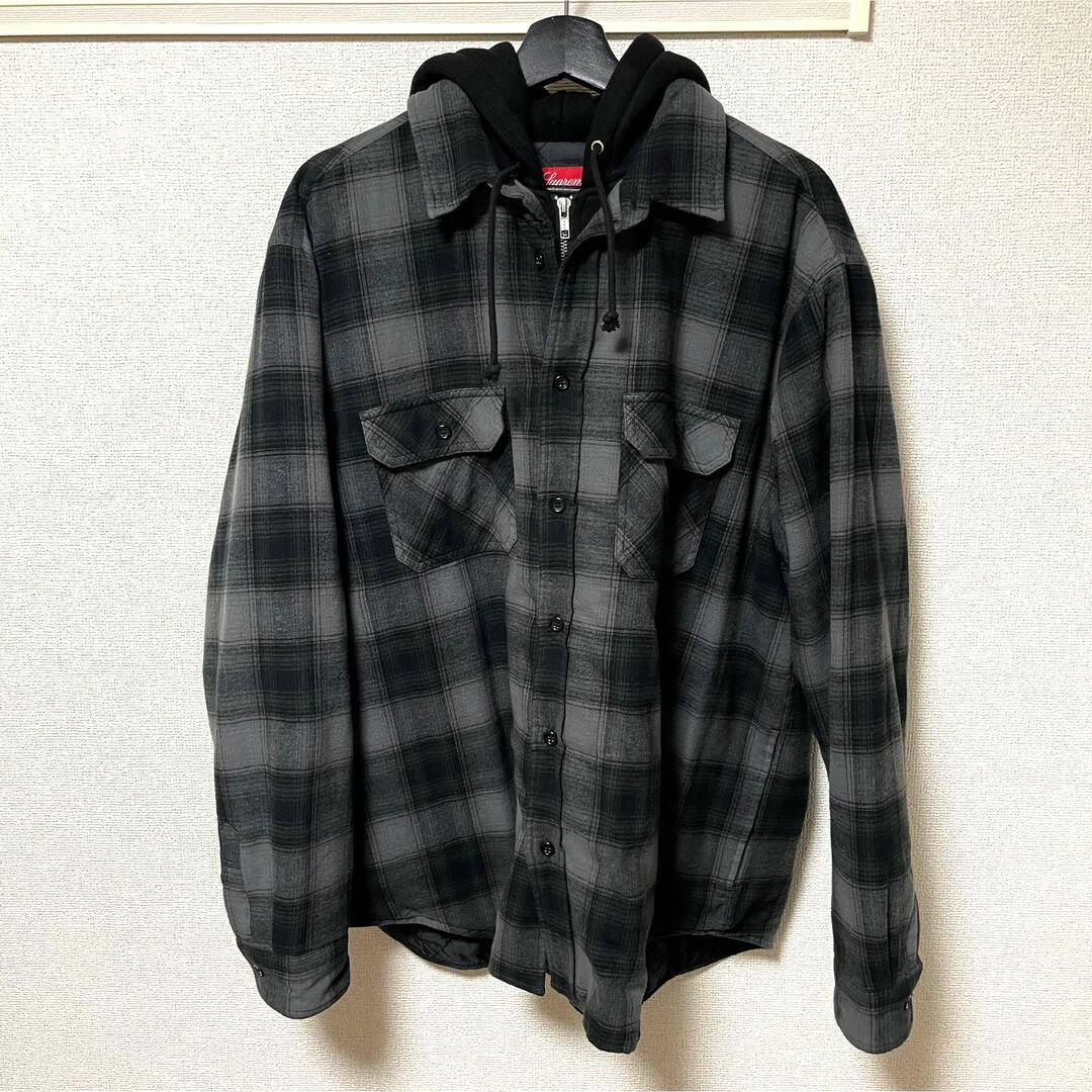 supreme Hooded Flannel Zip Up Shirt L