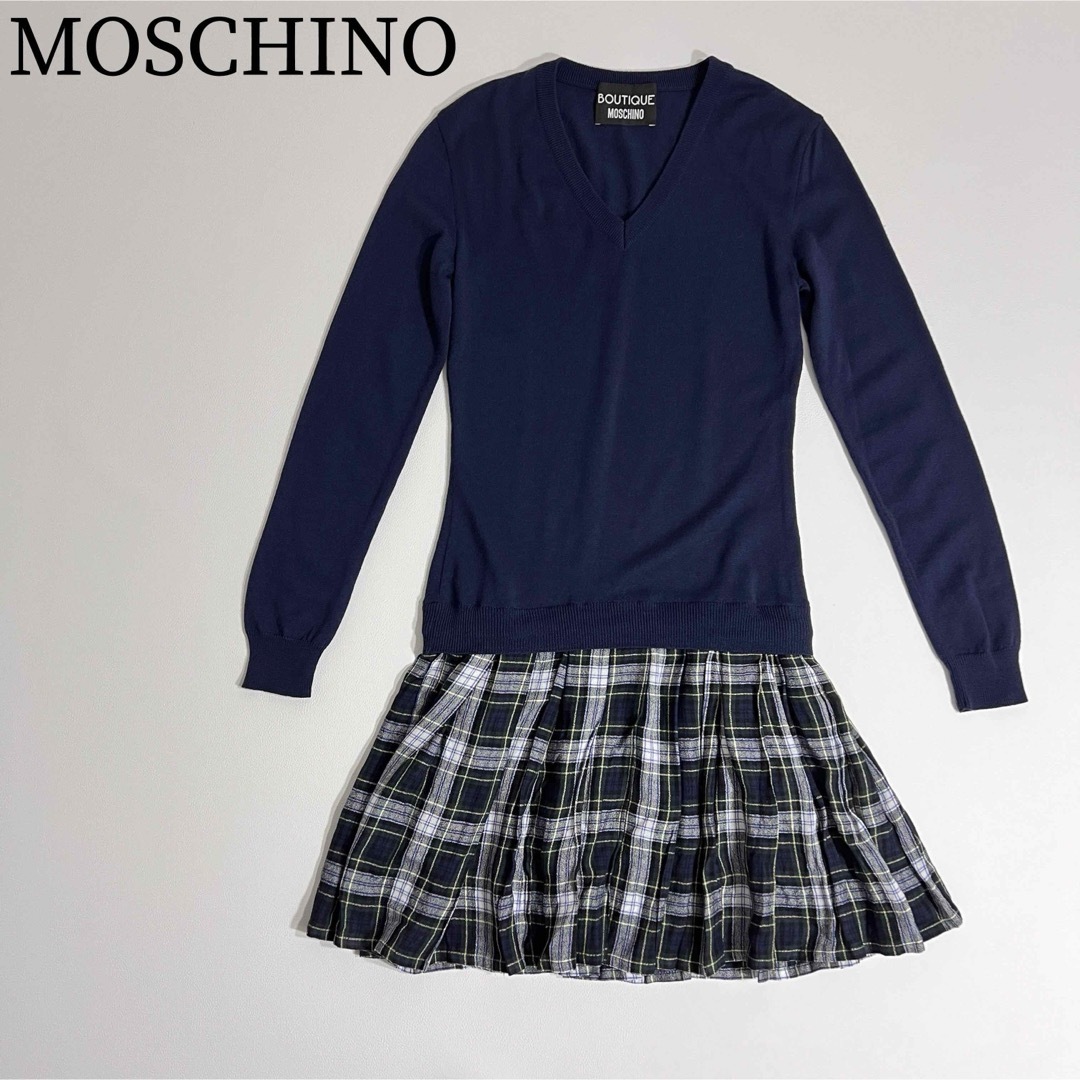 約405cm袖丈美品　MOSCHINO モスキーノ　ニットワンピース　ドッキングワンピース