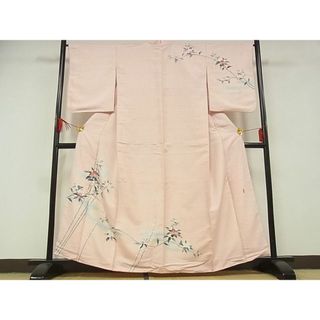 平和屋-こころ店■訪問着　友禅　作家物　紬地　枝花文　着丈159cm　裄丈66cm　正絹　逸品　B-zg7728(着物)