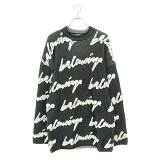 美品 バレンシアガ ALLOVER LOGO CREW NECK KNIT ニット 657401 T3200 コットン ウール メンズ BALENCIAGA 【1-0116404】