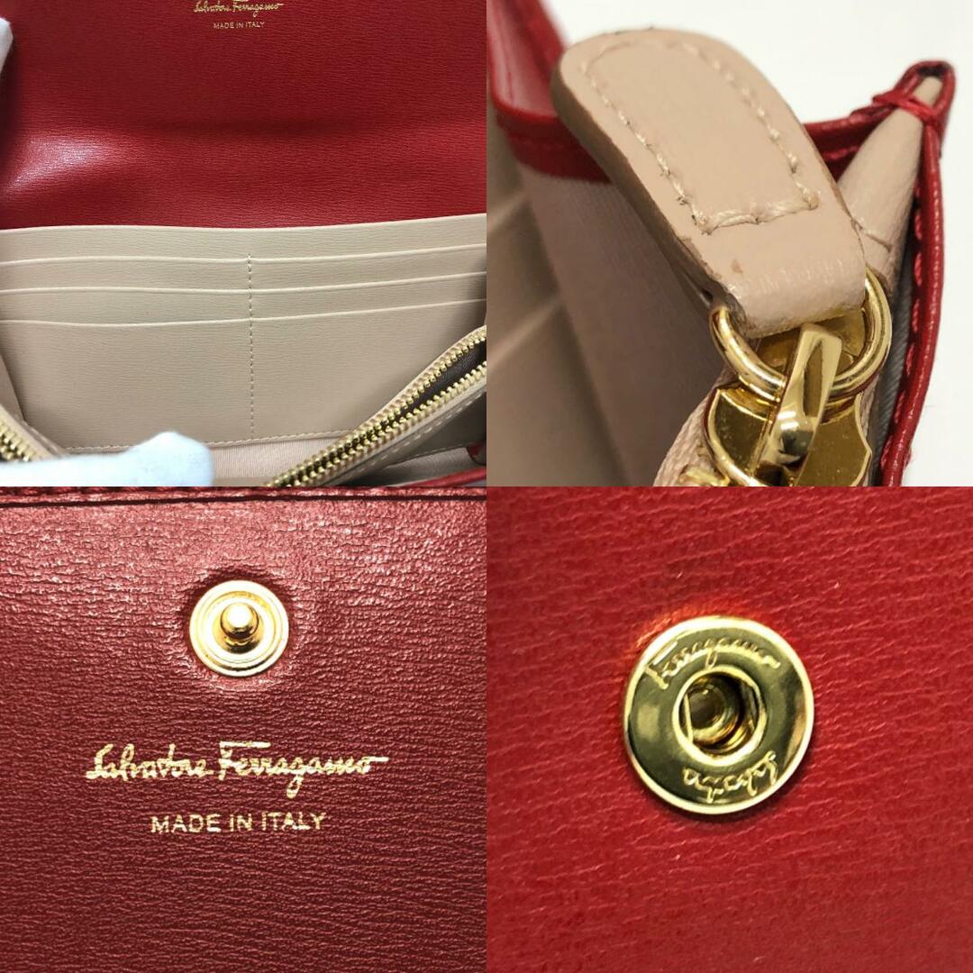 Salvatore Ferragamo(サルヴァトーレフェラガモ)のサルヴァトーレフェラガモ Salvatore Ferragamo 二つ折り財布 ガンチーニ 財布 長財布 レザー レッド 美品 レディースのファッション小物(財布)の商品写真