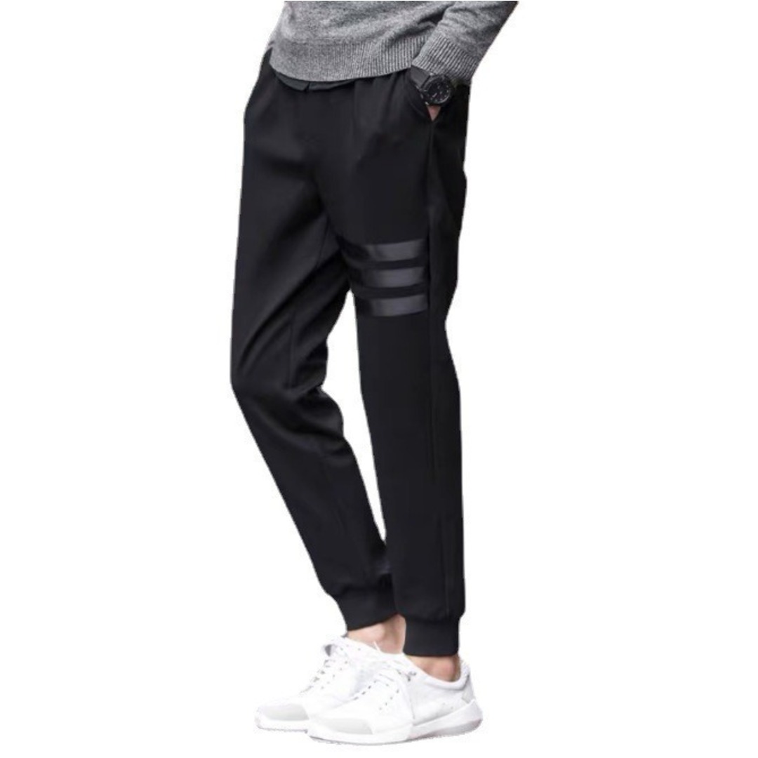 シンプル レディース 韓国 メンズ ブラック ライン ジョガーパンツ XL 学生 メンズのパンツ(ワークパンツ/カーゴパンツ)の商品写真