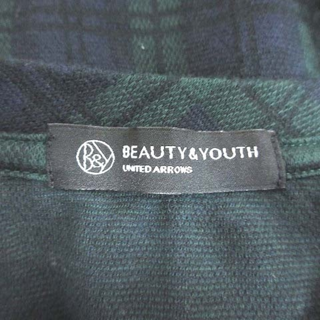 BEAUTY&YOUTH UNITED ARROWS(ビューティアンドユースユナイテッドアローズ)のB&Y ユナイテッドアローズ ニットワンピース ひざ丈 五分袖 チェック 緑 レディースのワンピース(ひざ丈ワンピース)の商品写真