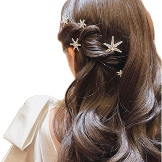 スター型 ヘアピン 3本セット 髪飾り キラキラ 浴衣 結婚式 パーティ(ヘアアクセサリー)