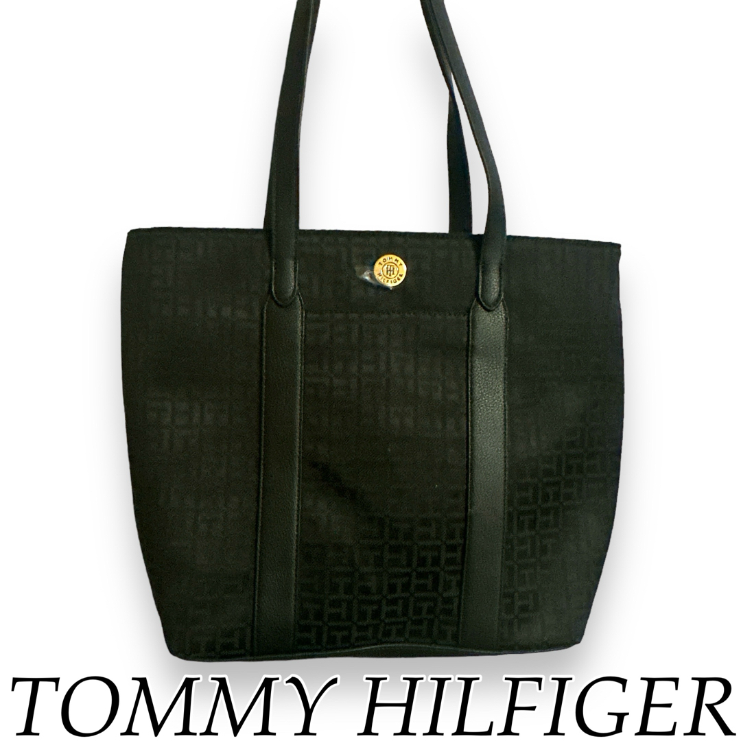 TOMMY HILFIGER(トミーヒルフィガー)の【USA輸入】トミーヒルフィガー　シンプル　かわいい　ブラックトート THロゴ レディースのバッグ(トートバッグ)の商品写真