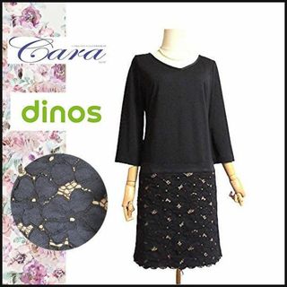 ディノス(dinos)の【Cara/ディノス】ワンピース　異素材　レース　ストレッチ　V襟　M　膝丈(ひざ丈ワンピース)