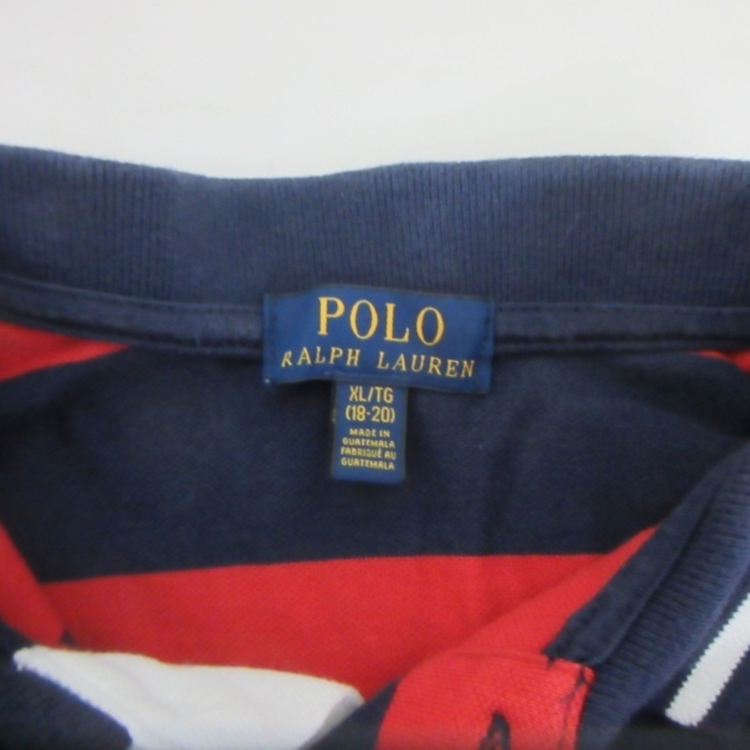 POLO RALPH LAUREN(ポロラルフローレン)のポロ ラルフローレン ポロシャツ 鹿の子生地 ボーダー柄 ロゴ 刺繍 半袖 XL キッズ/ベビー/マタニティのキッズ服男の子用(90cm~)(その他)の商品写真