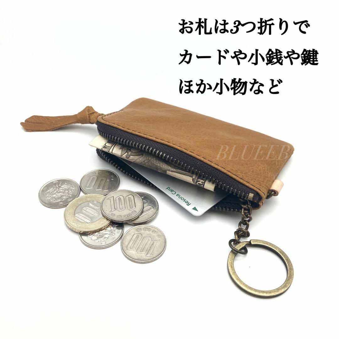 天然本革　柔らか　L字ファスナー　小銭入れ　カード入れ　新品　送料無料　キャメル メンズのファッション小物(コインケース/小銭入れ)の商品写真