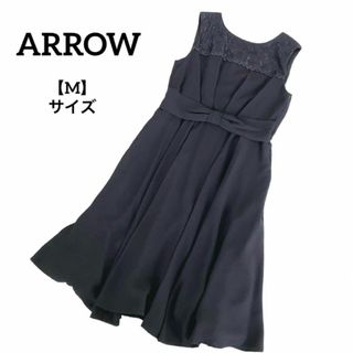 アロー(ARROW)のA451 【美品】 ARROW ドレス ノースリーブ 黒 M レース(ミディアムドレス)