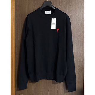 アミ(ami)の黒L新品 AMI Paris アミ グラフィック ロゴ ニット ウール セーター(ニット/セーター)