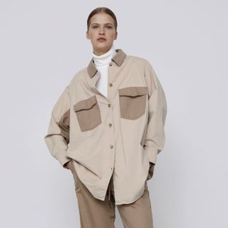 ザラ(ZARA)の【新品未使用】ZARA ザラ　パッチワークシャツジャケット　XS(シャツ/ブラウス(長袖/七分))