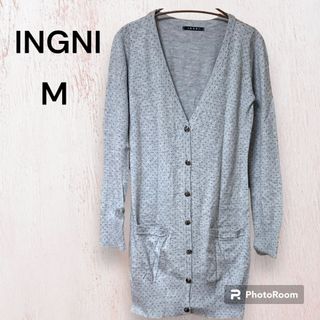 イング(INGNI)の【美品】INGNI ロング カーディガン M グレー アンゴラ入り(カーディガン)