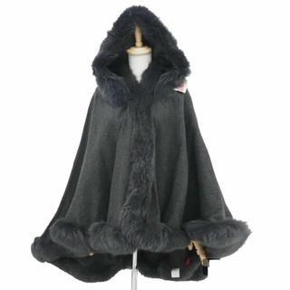 カシミア100% フード付きポンチョ SAGA FUR フォックスファー　美品(ポンチョ)