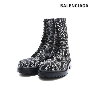 バレンシアガ BALENCIAGA ブーツ ショートブーツ 靴 シューズ ペイント ベルト レザー ブラック ホワイト6695