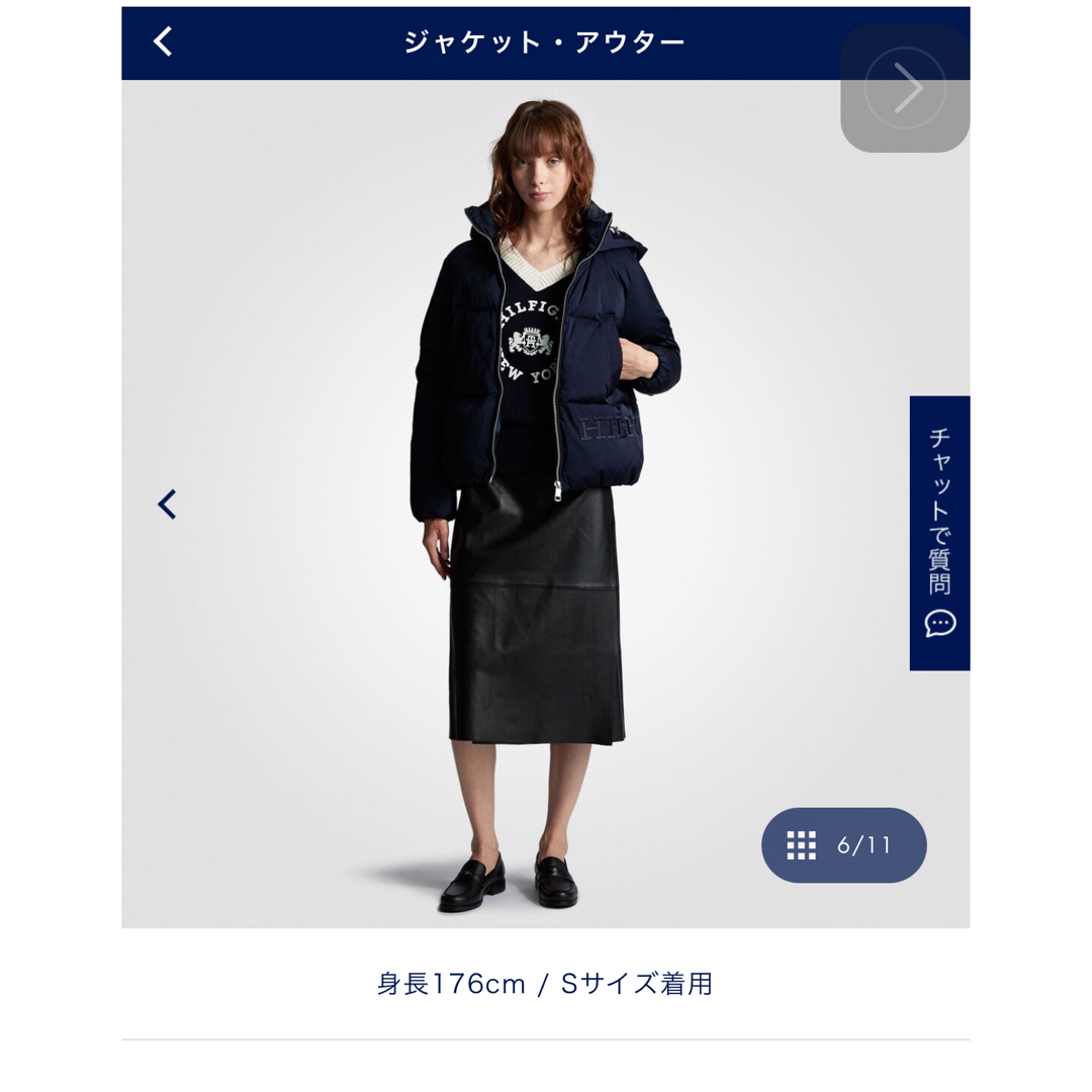 TOMMY HILFIGER(トミーヒルフィガー)のサテンフーデッドダウンジャケット ネイビー レディースのジャケット/アウター(ダウンジャケット)の商品写真