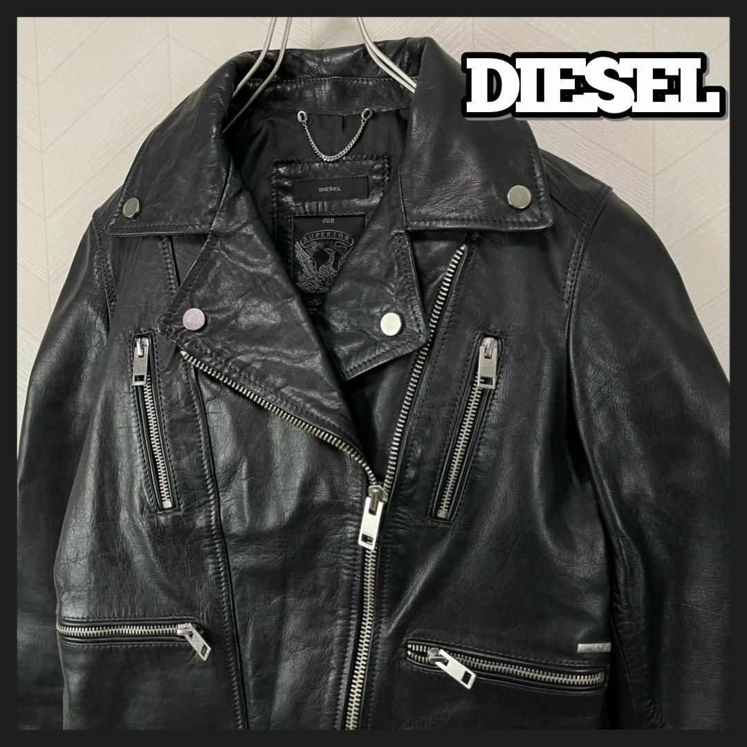 極美品 DIESEL レザージャケット ライダース ダブル 水牛 リアルレザー黒BW1948長袖