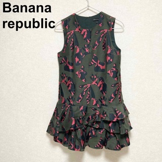 バナナリパブリック(Banana Republic)のBanana republic ノースリーブワンピース ドレス ミニ丈 大柄(ミニワンピース)