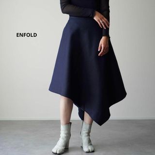 エンフォルド(ENFOLD)の美品 ENFOLD ロングスカート フレア リネン ダブルクロス 変形スカート(ロングスカート)