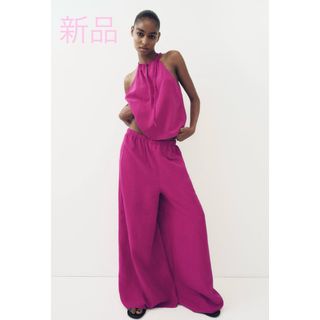 ザラ(ZARA)の新品タグ付！ZARA ザラ＊ワイドレッグリネンブレンドパンツ　XS(カジュアルパンツ)