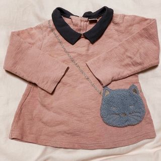 petit main プティマイン　猫ポシェット　長袖　トップス　100 ピンク(Tシャツ/カットソー)