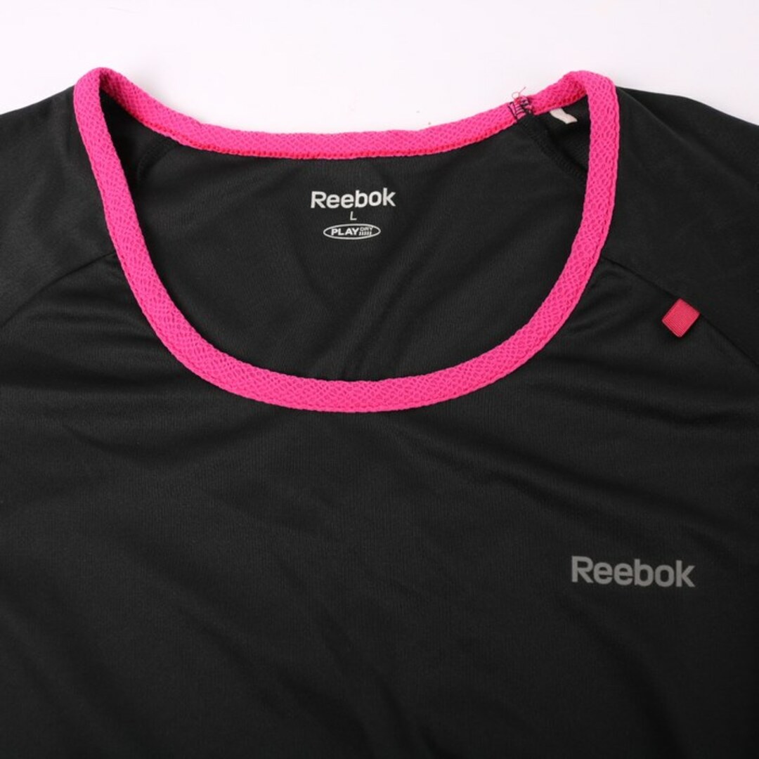 Reebok(リーボック)のリーボック 半袖Tシャツ プレイドライ スポーツウエア レディース Lサイズ ブラック×ピンク Reebok レディースのトップス(Tシャツ(半袖/袖なし))の商品写真
