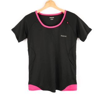 リーボック(Reebok)のリーボック 半袖Tシャツ プレイドライ スポーツウエア レディース Lサイズ ブラック×ピンク Reebok(Tシャツ(半袖/袖なし))