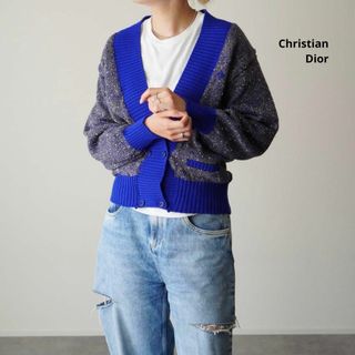 クリスチャンディオール(Christian Dior)の美品 Christian Dior ウールブレンド ニットカーディガン 袖リブ(カーディガン)