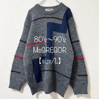 マックレガー(McGREGOR)のMcGREGOR★マックレガー/マクレガー★総柄ニット・セーター★グレー紺赤★L(ニット/セーター)