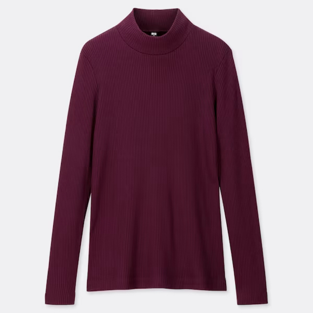 UNIQLO(ユニクロ)の【美品】UNIQLO ユニクロリブハイネックT（長袖）　パープル　紫 レディースのトップス(Tシャツ(長袖/七分))の商品写真