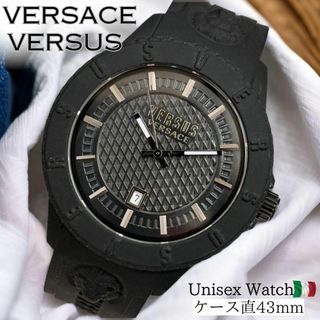 ヴェルサーチ(VERSACE)の新品ヴェルサス ヴェルサーチ人気ユニセックス腕時計43mmシリコン ブラック 黒(腕時計(アナログ))