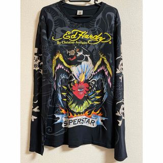 エドハーディー(Ed Hardy)のエドハーディ 全面プリント ロンT Tシャツ M ブラック 黒 00's y2k(Tシャツ/カットソー(七分/長袖))