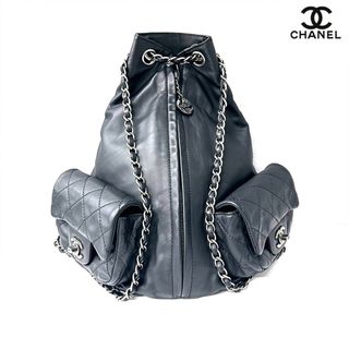 シャネル CHANEL ミニ 巾着 バックパック CC ココマーク チェーン ポーチ付き カバン リュックサック ラムスキン ブラック