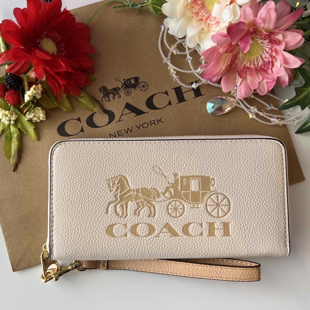 COACH  コーチ 長財布 馬車柄 ブラウン ストラップ