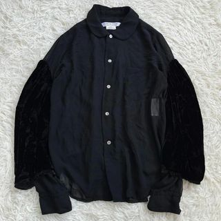 コムデギャルソン(COMME des GARCONS)の【美品・19AW】コムデギャルソン コムコム　変形シャツブラウス　ベロア袖　丸襟(シャツ/ブラウス(長袖/七分))