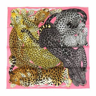 エルメス(Hermes)のエルメス カレ 90 LAZY LEOPARDESSES レイジーレオパード レディース ピンク HERMES 【中古】 【アパレル・小物】(スカーフ)