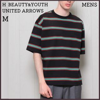 ビューティアンドユースユナイテッドアローズ(BEAUTY&YOUTH UNITED ARROWS)のユナイテッドアローズ ボーダー プルオーバー Tシャツ M 半袖 ブラック(Tシャツ/カットソー(半袖/袖なし))