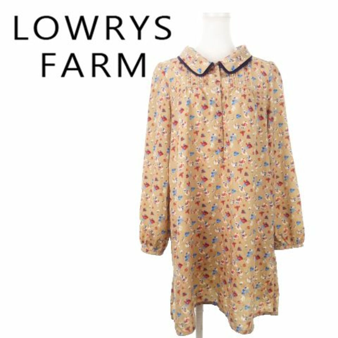 LOWRYS FARM(ローリーズファーム)のローリーズファーム ミニワンピ 長袖 花柄 F ベージュ 230908MN2R レディースのワンピース(ミニワンピース)の商品写真