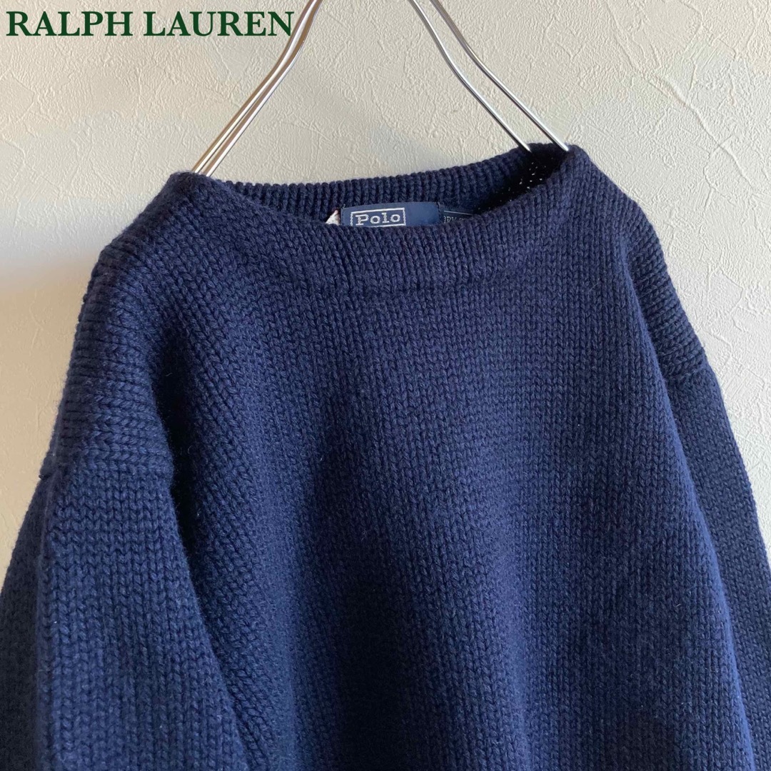 Ralph Lauren(ラルフローレン)のビンテージ ポロ ラルフローレン ウール ローゲージ ニット セーター 40 紺 レディースのトップス(ニット/セーター)の商品写真