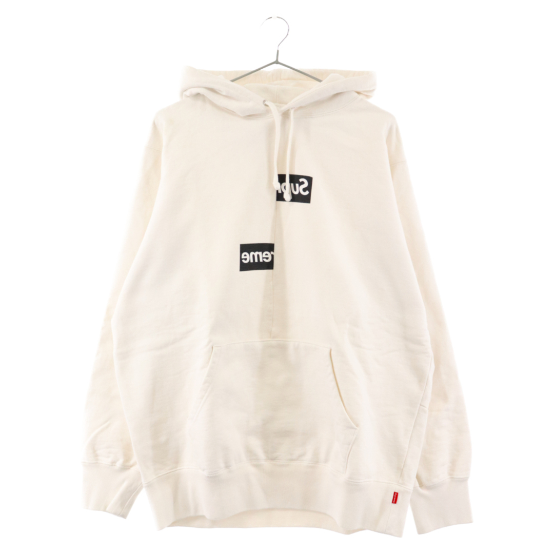 615センチ肩幅SUPREME シュプリーム 18AW×COMME des GARCONS SHIRT Split Box Logo Hooded Sweatshirt コムデギャルソンシャツ スプリットボックスロゴプルオーバーパーカー ホワイト